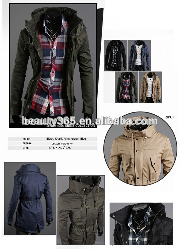 winter new casual basic coat zippers men"s slim long sleeve