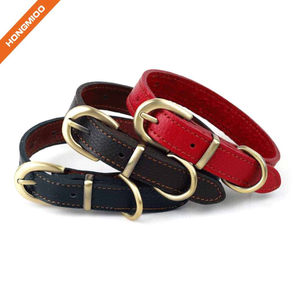 comfort high quality golden buckle genuine leather dog collar