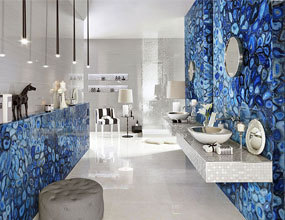 Semi-preciosa Bule Agate diseño de pared de baño