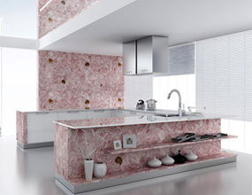 Cocina de residencia de lujo encimera de cuarzo rosa