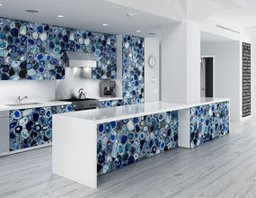 Cocina de cristal azul ágata diseño personalizado