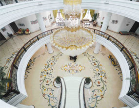 villa lobby mármol waterjet medallion alfombra piso de mármol diseño