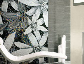 Diseño Mural de baño Flor dorada Mosaico de cristal