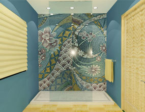 Синие идеи для душевой комнаты Настенная плитка Декор Стеклянная мозаика
