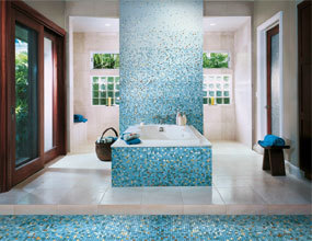 Современная стиральная комната Декор Blue Glass Mosaic