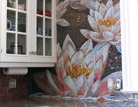 Azulejo de Backsplash de cristal Moaic de la pared de la cocina del diseño de la flor