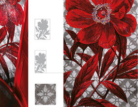 Mosaico de vidrio de flor roja
