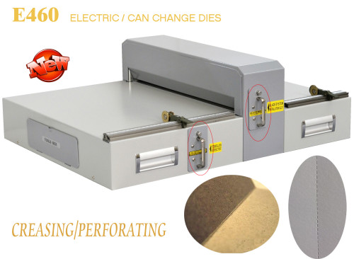 Electrical scoring and perforating machine with changable dies