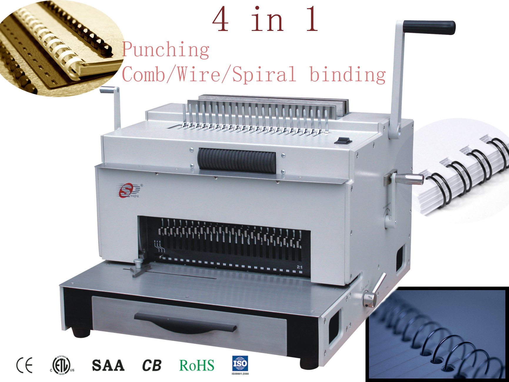 Multifunction Binding Machine With Comb Wire Spiral Coil And Punching ...