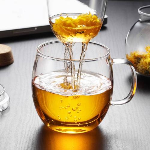 vente directe d'usine haute tasse de perfusion de thé en verre de borosilicate avec couvercle