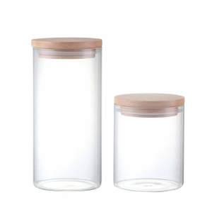 Frasco de almacenamiento de comida de vidrio de forma redonda con tapa de corcho