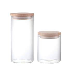 Frasco de almacenamiento de comida de vidrio de forma redonda con tapa de corcho