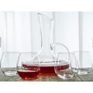 Hand Blown Crystal Glass Red Wine Carafe Round Decanter With Handle