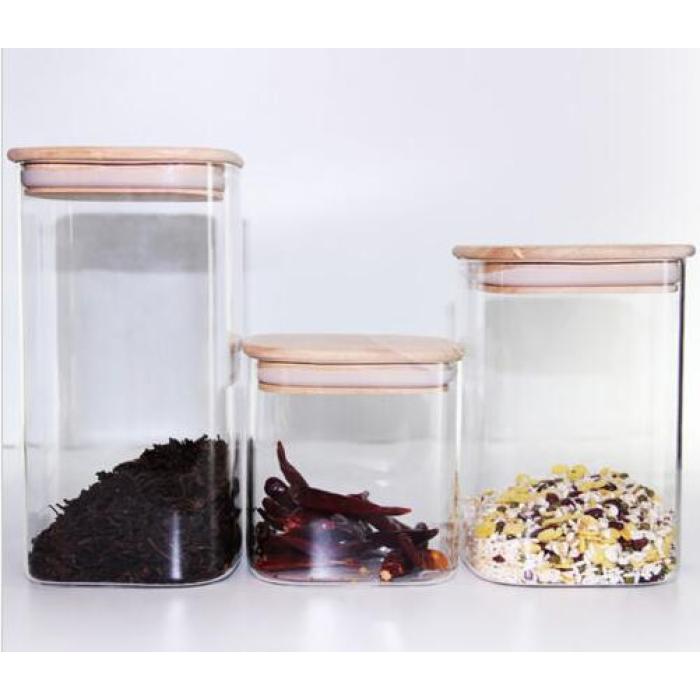 Hand Made Glass Square Candy/Coffee Storage Jars