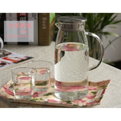 Hand Made Glass Water Pitcher/Jug with Stainless Steel Lid Heat Resistant Glassware Water Pitcher
