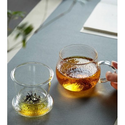 Handmade Glass Tea Cup with Fliter and Handle Handmade Glass Tea Cup Heat Resistant Glassware
