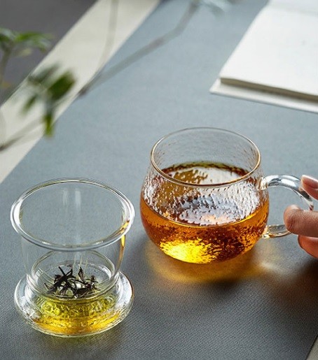 Handmade Glass Tea Cup with Fliter and Handle Handmade Glass Tea Cup Heat Resistant Glassware