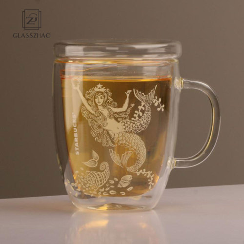 16 Oz White Mermaid Cup Coffee Cup Double Wall Insulated Glass Cup Clear Tea Mug