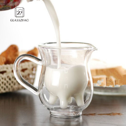 250ml Creative Cow Double Layer Glass Creamer Cup Coffee Cup Clear Glass Mug