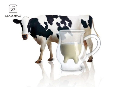 250ml Creative Cow Double Layer Glass Creamer Cup Coffee Cup Clear Glass Mug