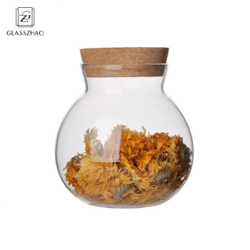 Hand Made Glass Round Bulb Jars with Cork Lid for Coffee Beans Glass Bulb Jars with Cork Glass Jars