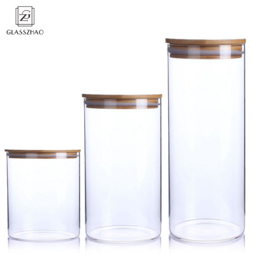 Hand Made Round Glass Food Storage Jar with Cork Lid
