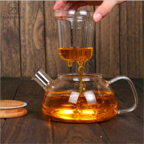 Hand Made Glass Blooming Teapot With Cork Lid