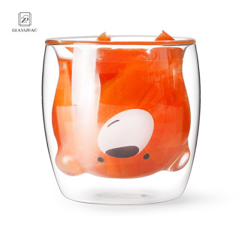 Bear Design  Mouthblown double wall glass cup without handle