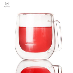 Hand Made Double Wall Glass Beverage Cup  With Handle