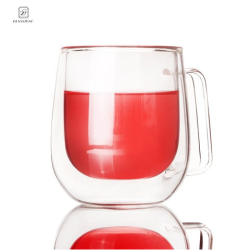 Hand Made Double Wall Glass Beverage Cup  With Handle