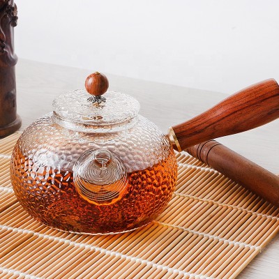 Hot sale 300ml Glass Tea Pot High Borosilicate Exotic Glass Tea Pot Glass Tea Set Glass Pot Wooden