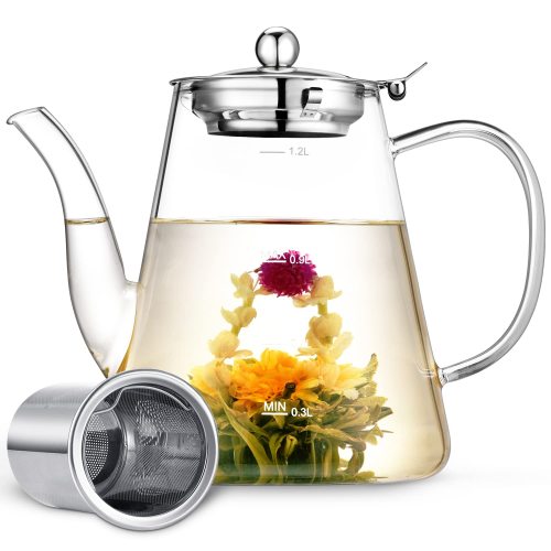 Custom Top Sellers 40oz Tea Kettle And Tea Pot Maker Glass Teapot With Removable Loose Tea Infuser Stovetop Safe Glass Teapot
