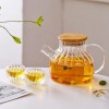 Bamboo Lid Glass Tea Pot and Cup Set Heat Resistant Blooming Flowers Glass Tea Set with Tea Warmer