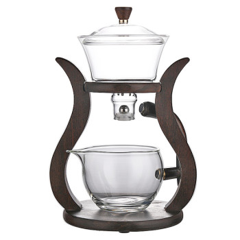 38Years Factory Antique High Borosilicate Glass Tea Pot Set With Wooden Stand Automatic Glass Tea Maker 350ml