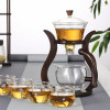 38Years Factory Antique High Borosilicate Glass Tea Pot Set With Wooden Stand Automatic Glass Tea Maker 350ml