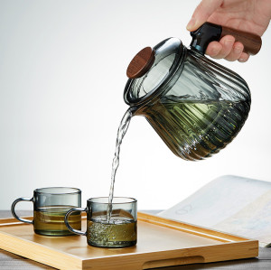 600ml clear black high borosilicate glass teapot set