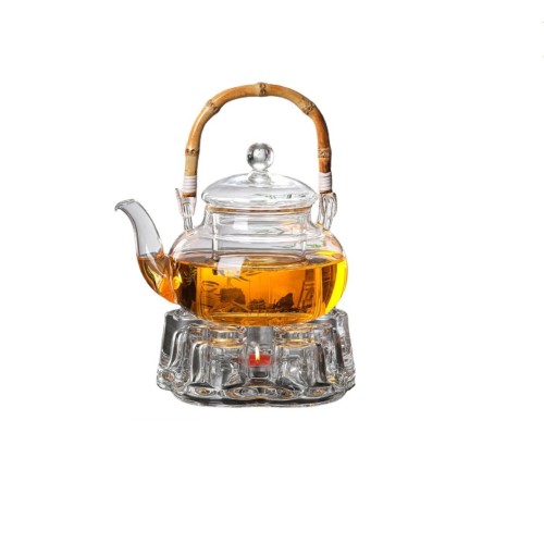 2023 New bamboo lifting handle glass teapot Transparent Manufacturer Bamboo Handle Small Glass Teapot With Infuser