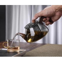 Factory wholesale new model Spot sale of wooden handle herbal teapots High borosilicate glass boiling teapot The