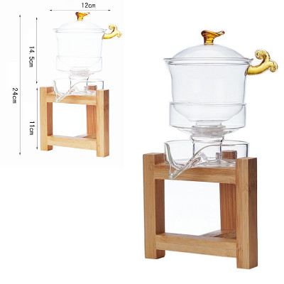 38 Years Factory Retro Style High Borosilicate Glass Tea Pot Set With Wooden Stand Automatic Glass Tea Maker 300ml