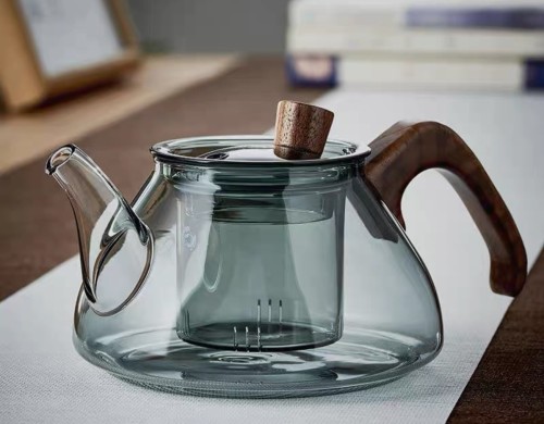 Factory wholesale new model Spot sale of wooden handle herbal teapots High borosilicate glass boiling teapot