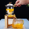 38Years Factory Retro Style High Borosilicate Glass Tea Pot Set Wooden Stand Automatic Glass Tea