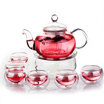 Custom cheap borosolicate glass tea pot cup set small transparent kettle teaware with infuser lid for restaurant travel camping