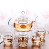 Custom cheap borosolicate glass tea pot cup set small transparent kettle teaware with infuser lid for restaurant travel camping