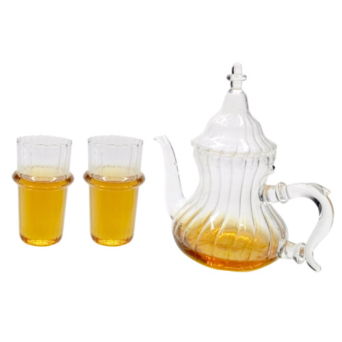 400ml Heat Resistant Borosilicate Glass Moroccan Teapot  Glass Steam Tea Pot Set with  Moroccan Tea Glasses