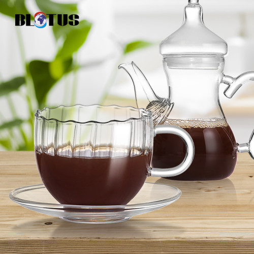 Handmade customized high borosilicate glass teapot morocco tea pot Kuwait teapots tea kettle with tea cup For Stovetop Safe