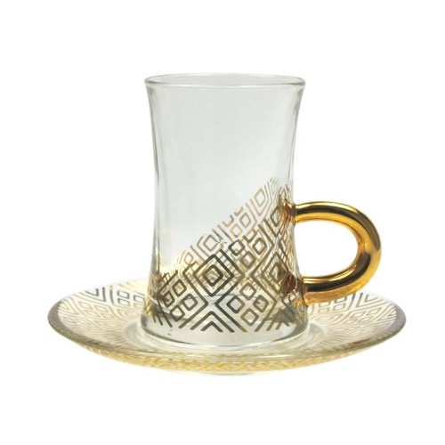 Chinese supplier 150ML glass gawa set with gold decal wine glass tea coffee cup glasses