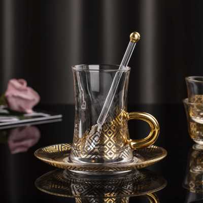 Chinese supplier 150ML glass gawa set with gold decal wine glass tea coffee cup glasses