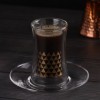 Hot Sale Popular Gold Decal Design Double Wall Glass Arabic Coffee Cup With Saucer Heat Resistant Glass Tea Tumbler