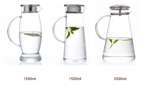 Pichet de verre d'eau de taille faite sur commande de 1.5L et de 2 L avec le couvercle infusé de filtre inoxydable