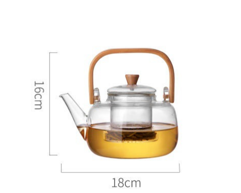 1L Borosilicate Glass Teapot Heat-resistant Kettle Flower Tea Set Bamboo Handle Teaware